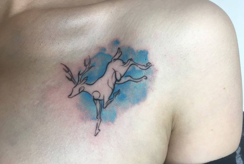 水彩鹿,灵动纹身图片