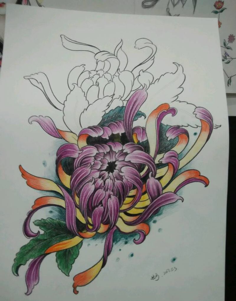 牡丹纹身图片_手稿纹身图案