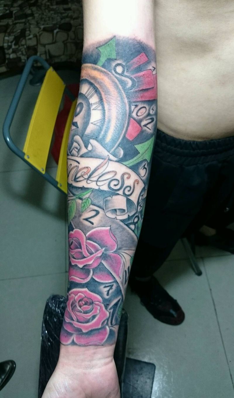 两款花臂。按客人要求做的纹身图片_手臂欧美写实静物纹身图案