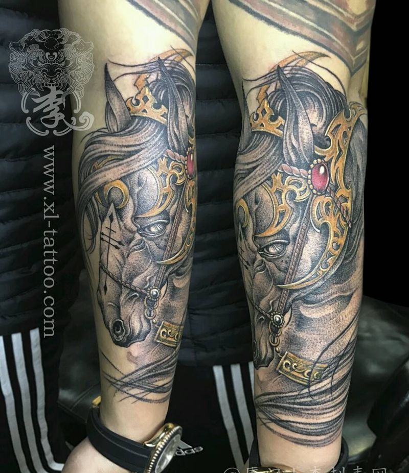 战马纹身图片_手臂欧美传统写实动物原创厦门福建马成品纹身图案