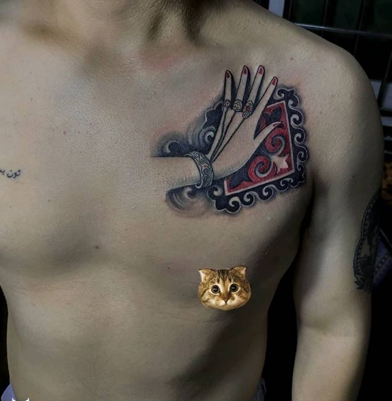 哈萨克民族风纹身纹身图片_胸部肩部新传统Old School纹身图案