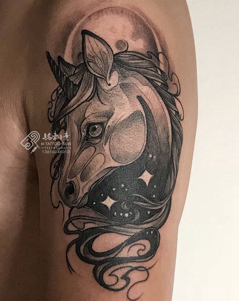 黑灰 独角兽纹身图片