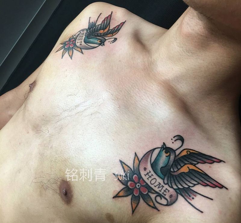 肩对燕oldschool纹身图片