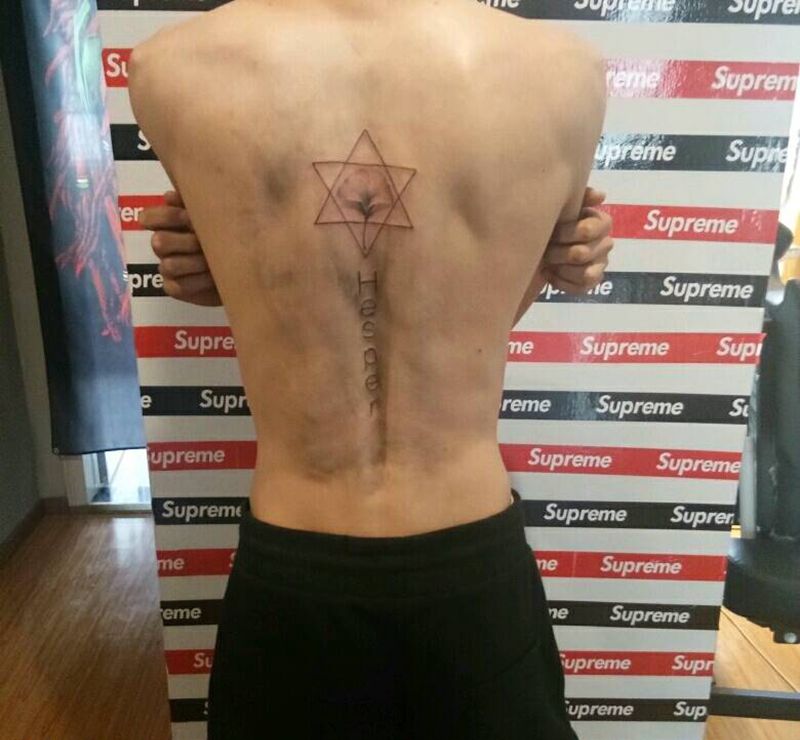 六芒星、银杏花、字母。自设计纹身图片