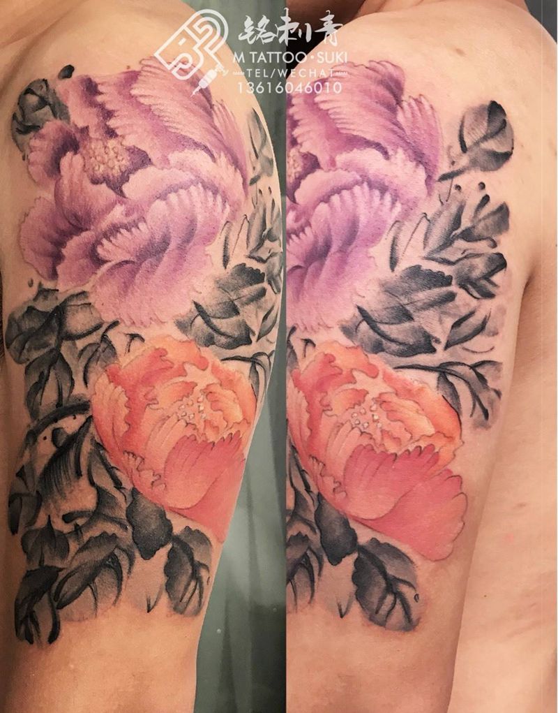 定做水墨牡丹纹身图片