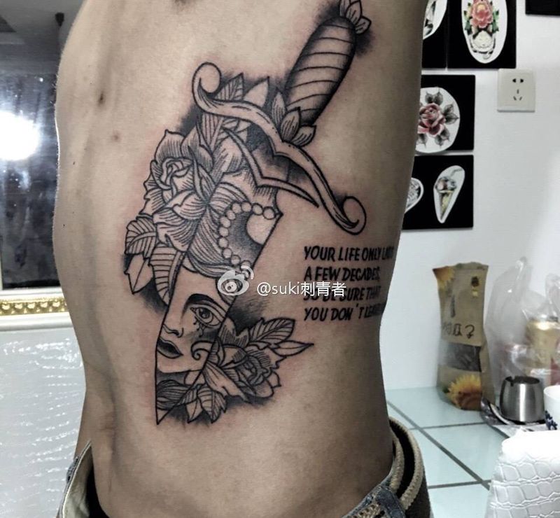 old school匕首纹身图片