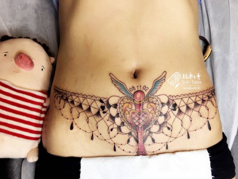 剖腹产疤痕和妊娠纹定做遮盖纹身图片