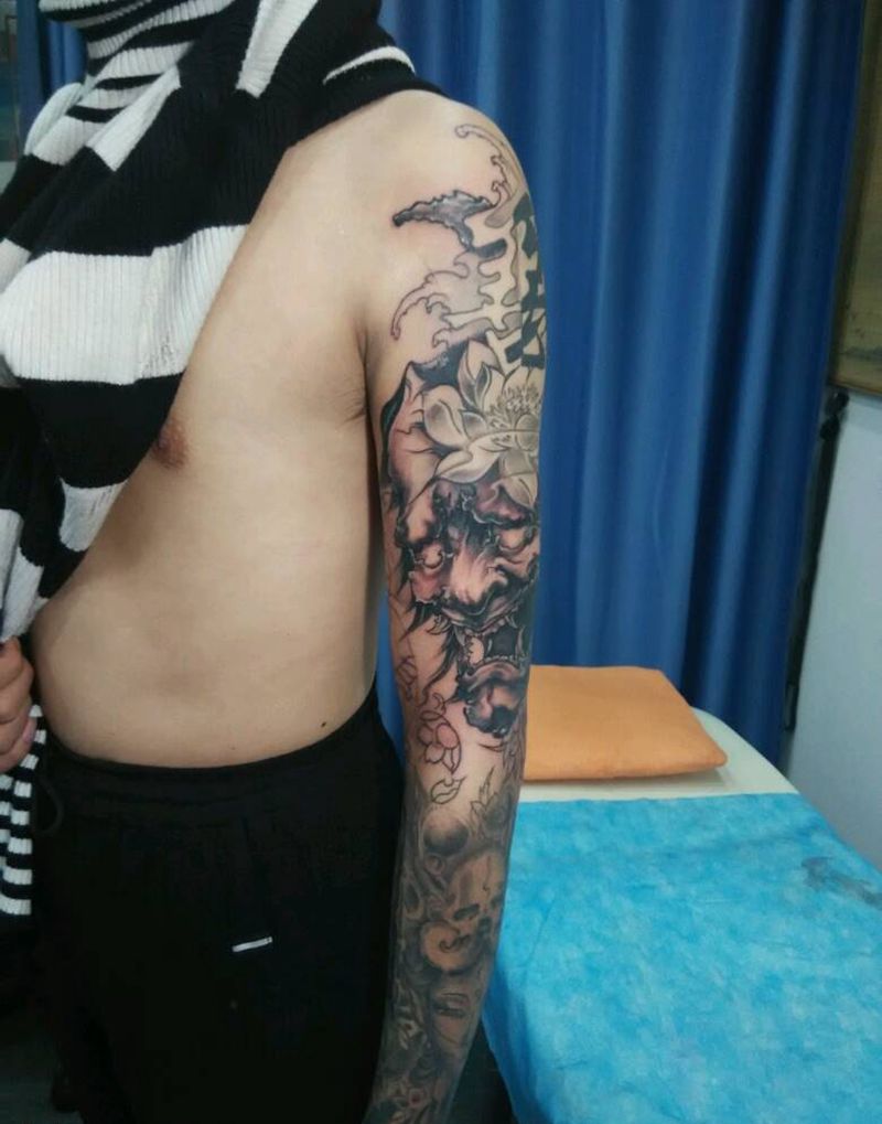 接图花臂（未完成）纹身图片_手臂传统鬼神宗教原创纹身图案