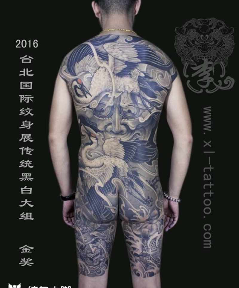 鹤纹身图片_背部臀部腿部传统人物鬼神原创厦门福建成品纹身图案