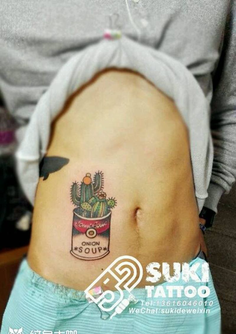 仙人掌纹身图片_腹部欧美原创纹身图案