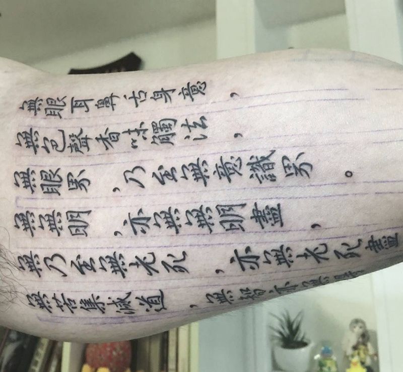 心经花臂文字部分纹身图片