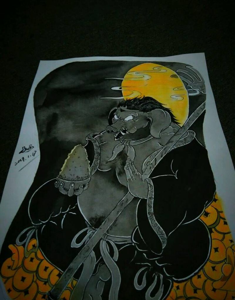 西游记系列-八戒纹身图片_背部老传统猪八戒纹身图案