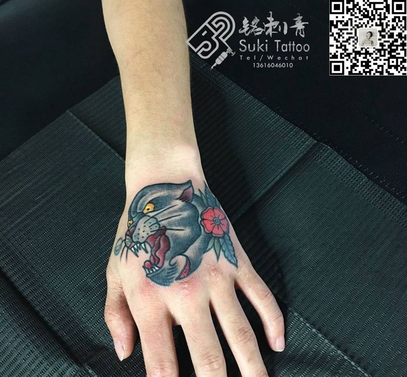 Oldschool 黑豹纹身图片