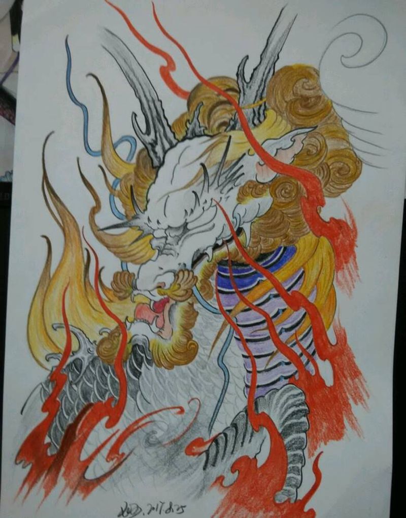 麒麟纹身图片_手稿纹身图案