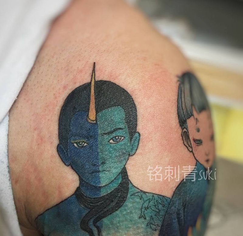 鲲 蓝色卡通系列纹身图片