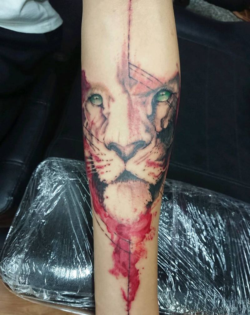 狮子头纹身图片_手臂欧美动物成品纹身图案