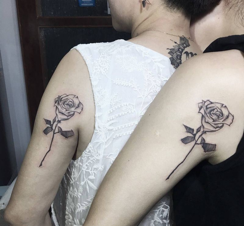 素描玫瑰姐妹纹身纹身图片