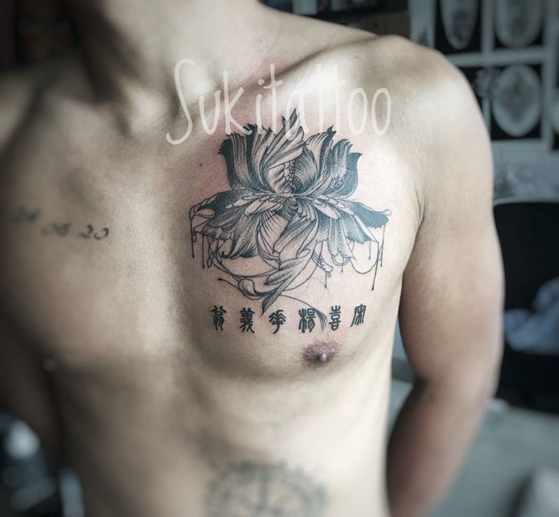 插画改纹身纹身图片_原创插画欧美植物成品胸部纹身图案