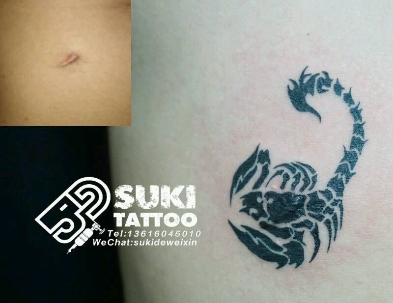 遮盖凸起疤痕,小蝎子一枚纹身图片_臀部欧美图腾纹身图案