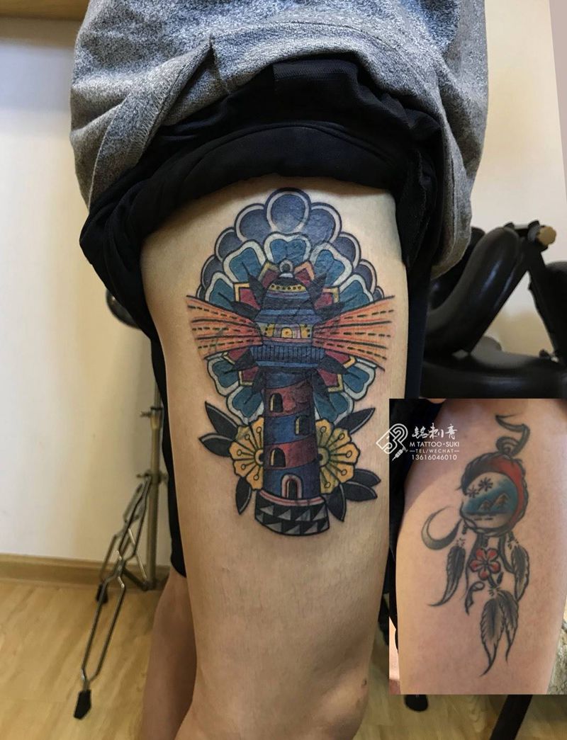 欧美彩色遮盖纹身图片