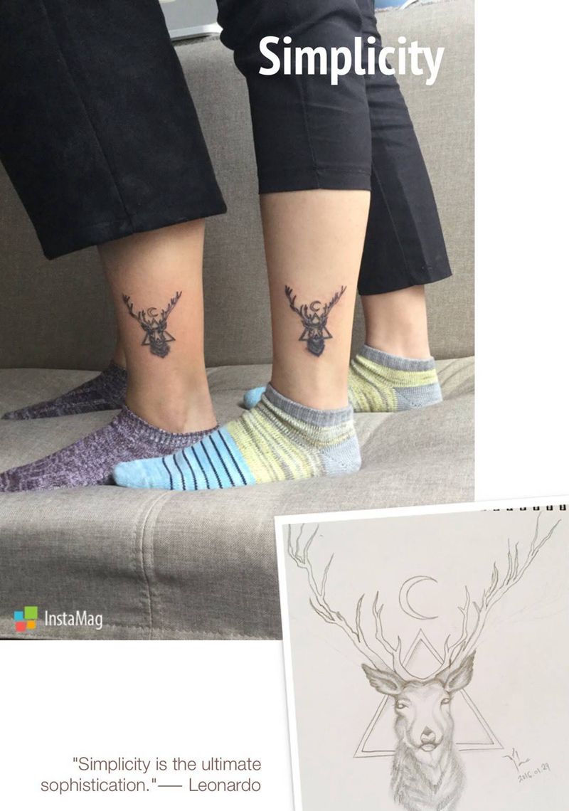 好朋友纹自己手绘小图纹身图片_成品脚部腿部欧美动物纹身图案