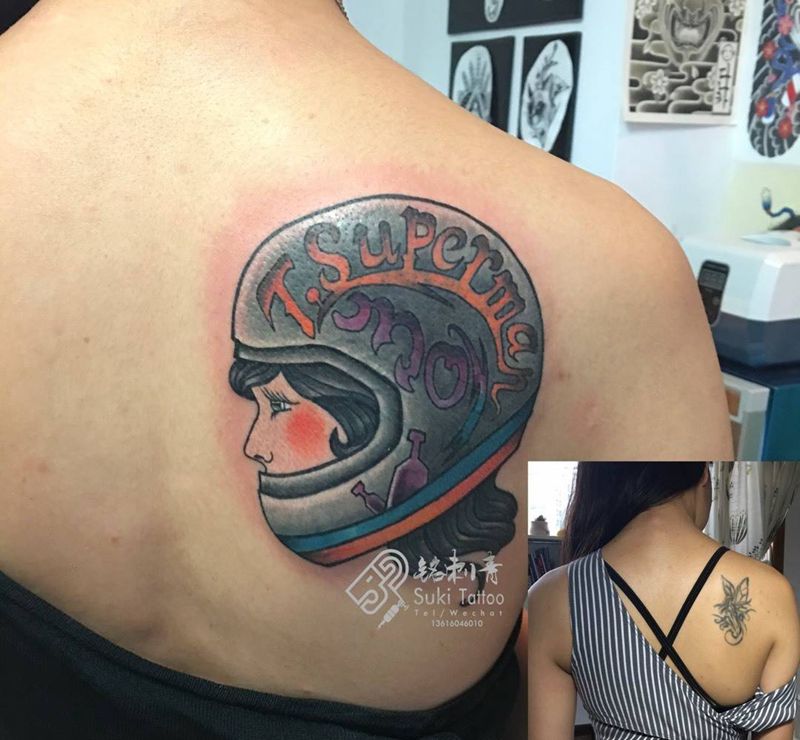 欧美浓彩遮盖纹身图片_成品背部欧美原创人物纹身图案