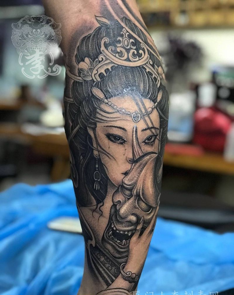 艺妓般若纹身图片_成品腿部脚部欧美传统清新原创人物鬼神厦门纹身图案