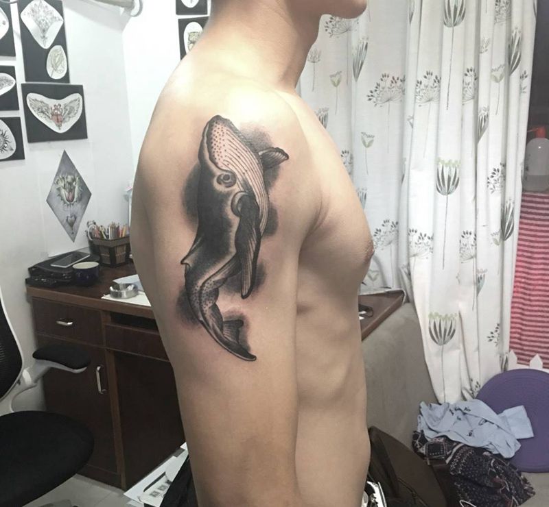 欧美鲸鱼纹身图片_成品手臂欧美动物纹身图案