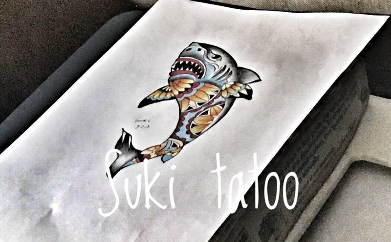 准备遮盖胎记的鲨鱼定做纹身图片_手稿原创欧美纹身图案