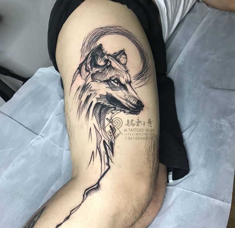速写风格 狼纹身图片