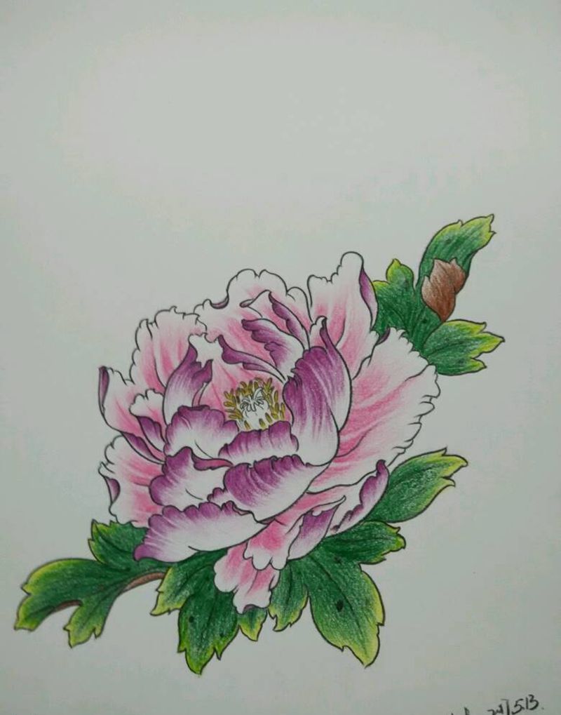 牡丹手稿纹身图片_传统植物原创手稿纹身图案