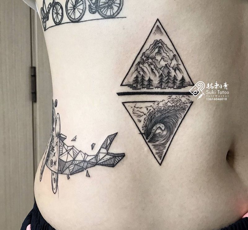 定做海浪➕远山纹身图片