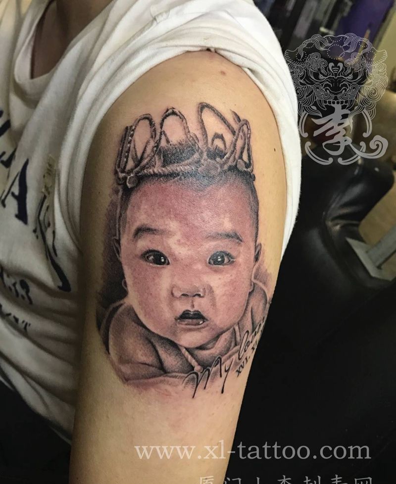 宝宝百日照纹身图片_成品厦门人物写实欧美手臂肖像原创纹身图案