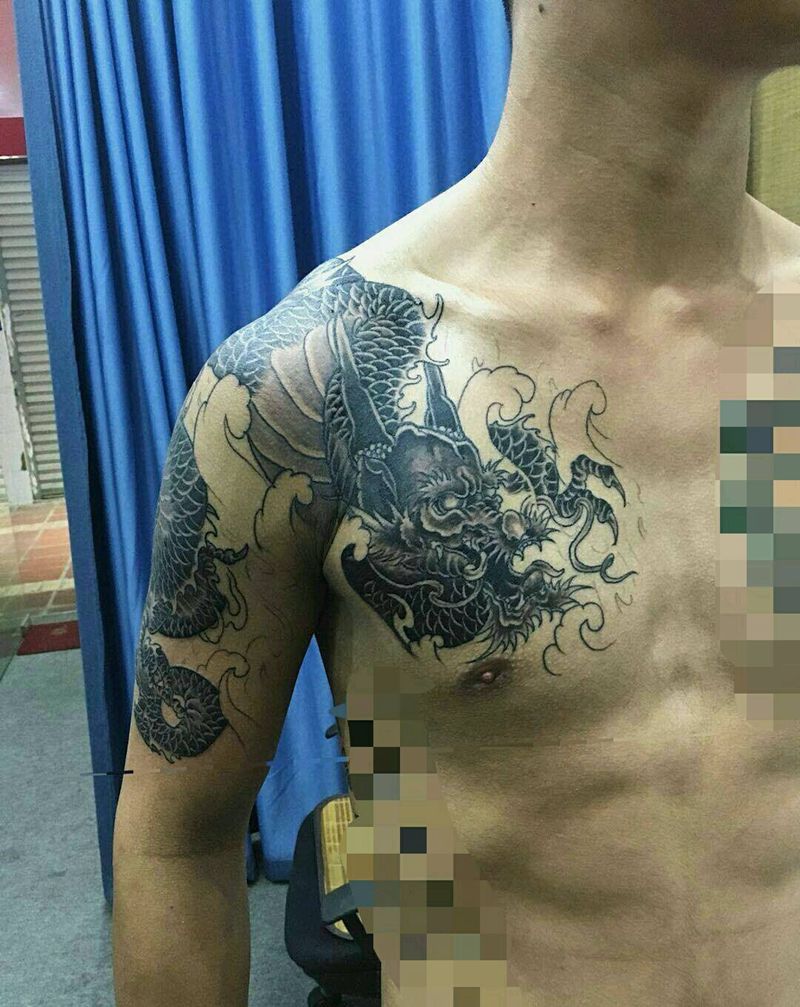 传统半胛龙，第二次纹身图片_肩部胸部手臂传统原创纹身图案