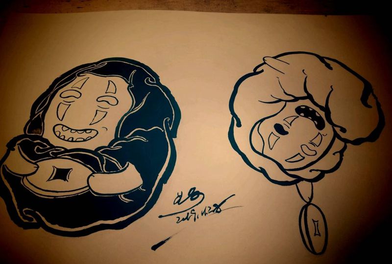 日常练习两只黑蛋～纹身图片_手臂腿部老传统纹身图案