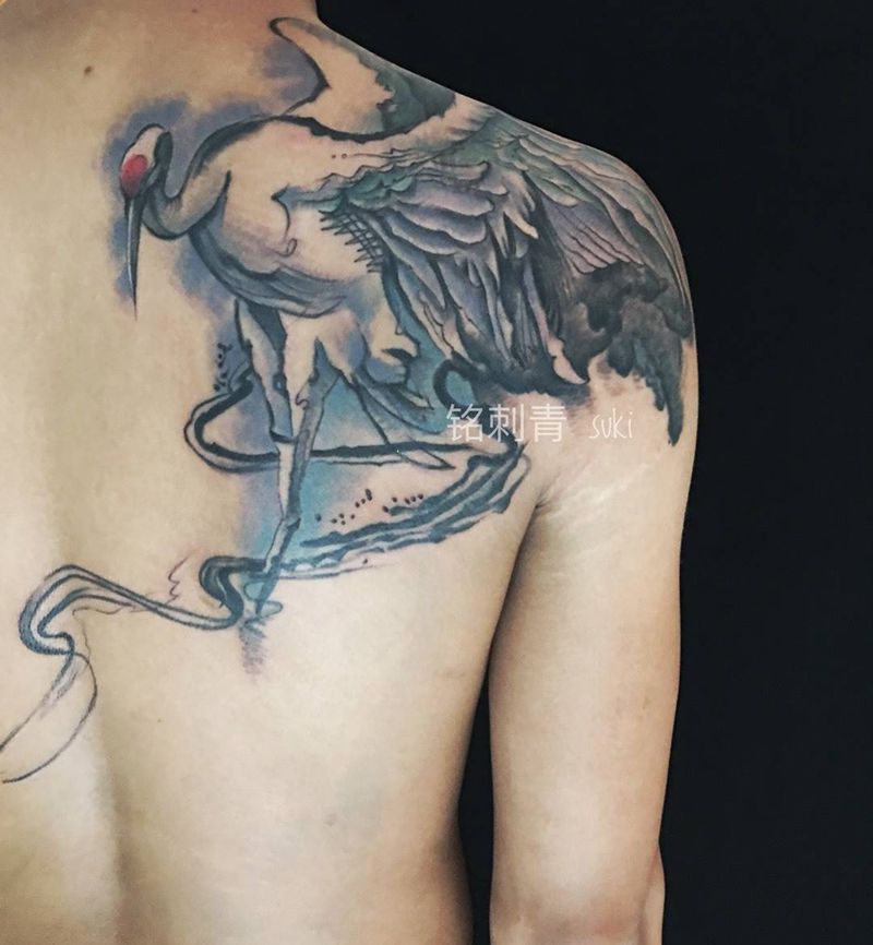 客人自带图 水墨鹤纹身图片