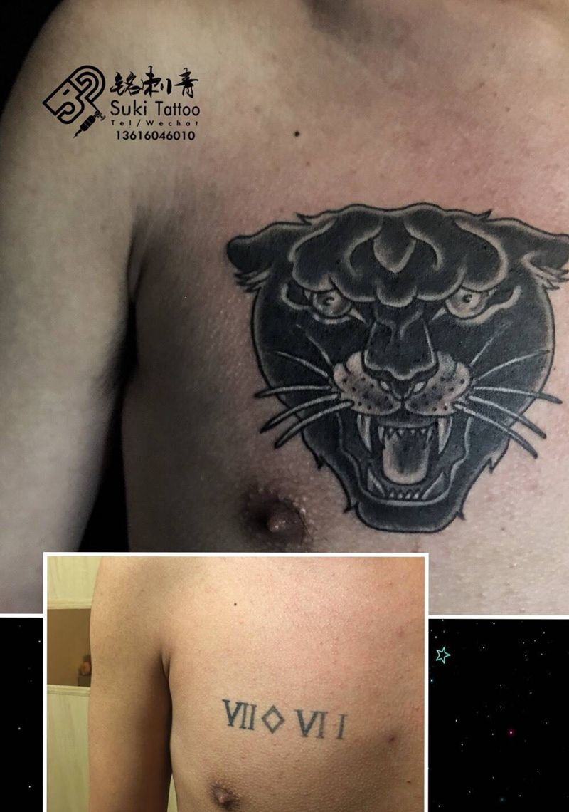 黑豹遮盖纹身图片