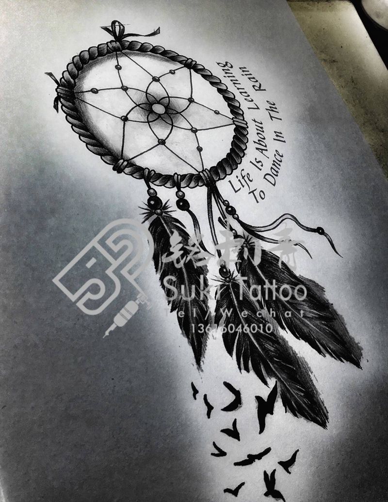 定做手稿捕梦网纹身图片_手稿腿部欧美原创纹身图案