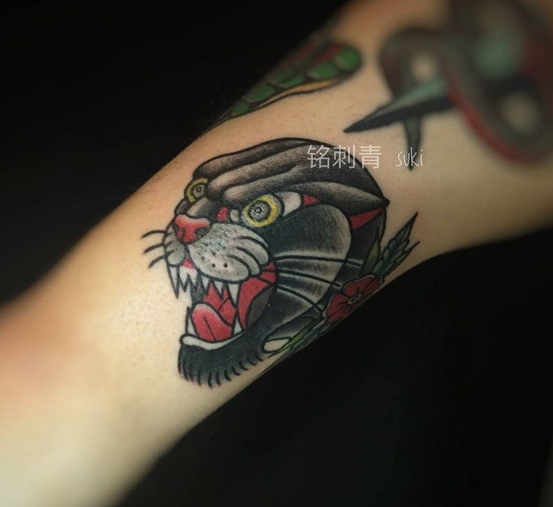 Oldschool 黑豹纹身图片