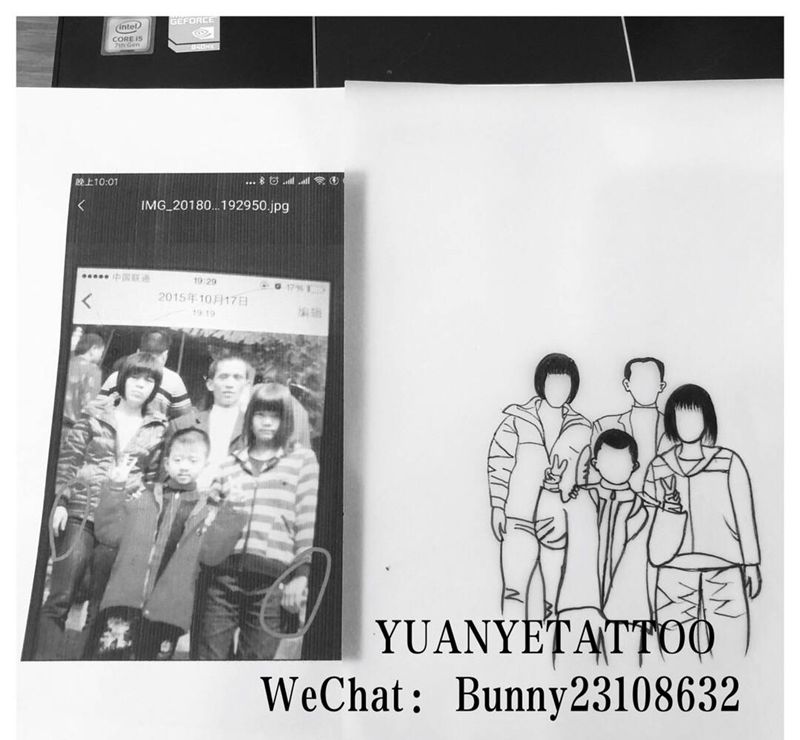 简笔全家福纹身图片_手臂纹身图案