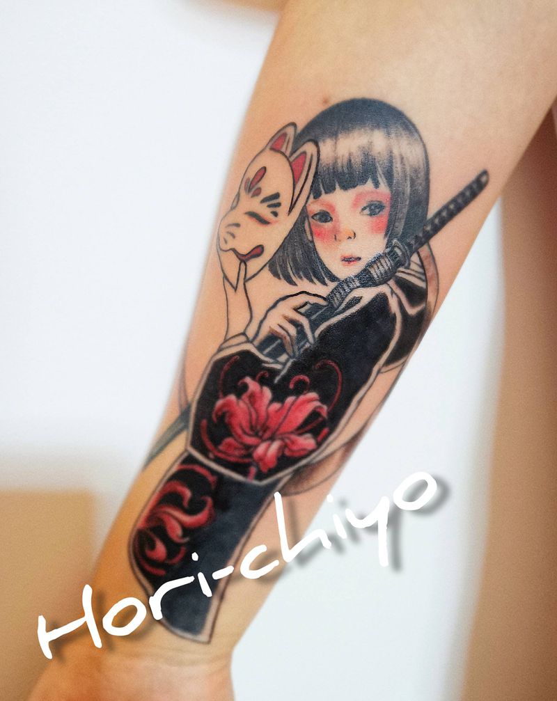 妖刀姬（纹身遮盖）纹身图片_手臂新传统纹身图案