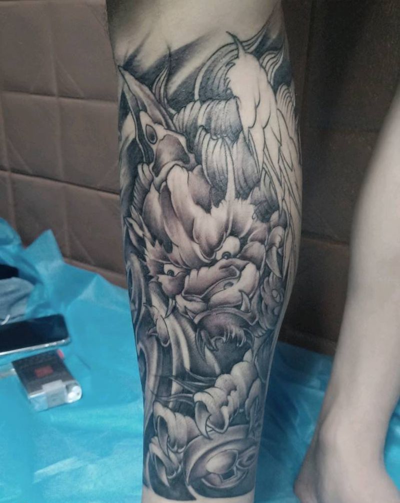 小腿还差一次纹身图片_腿部纹身图案