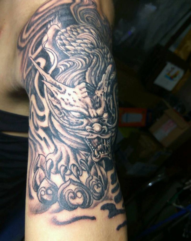 麒麟作品纹身图片_手臂脚部传统动物成品纹身图案