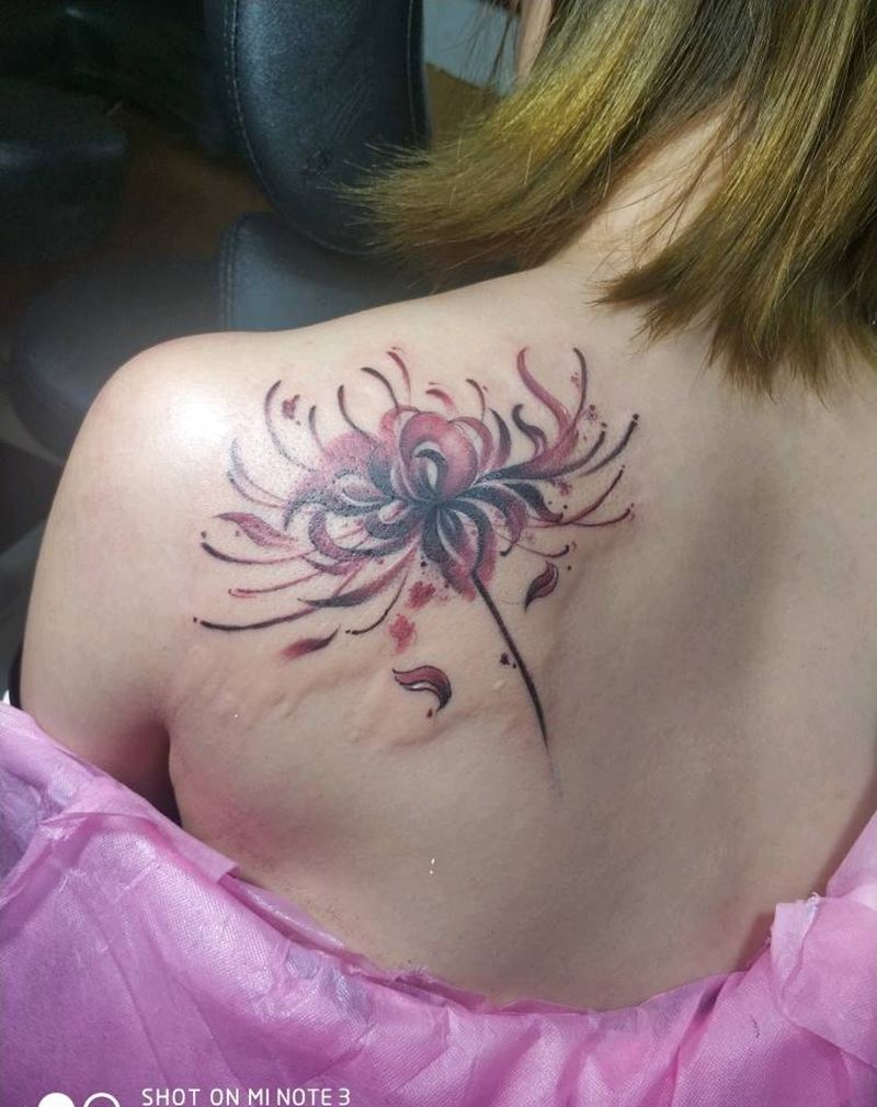 彼岸花作品纹身图片_肩部水墨纹身图案