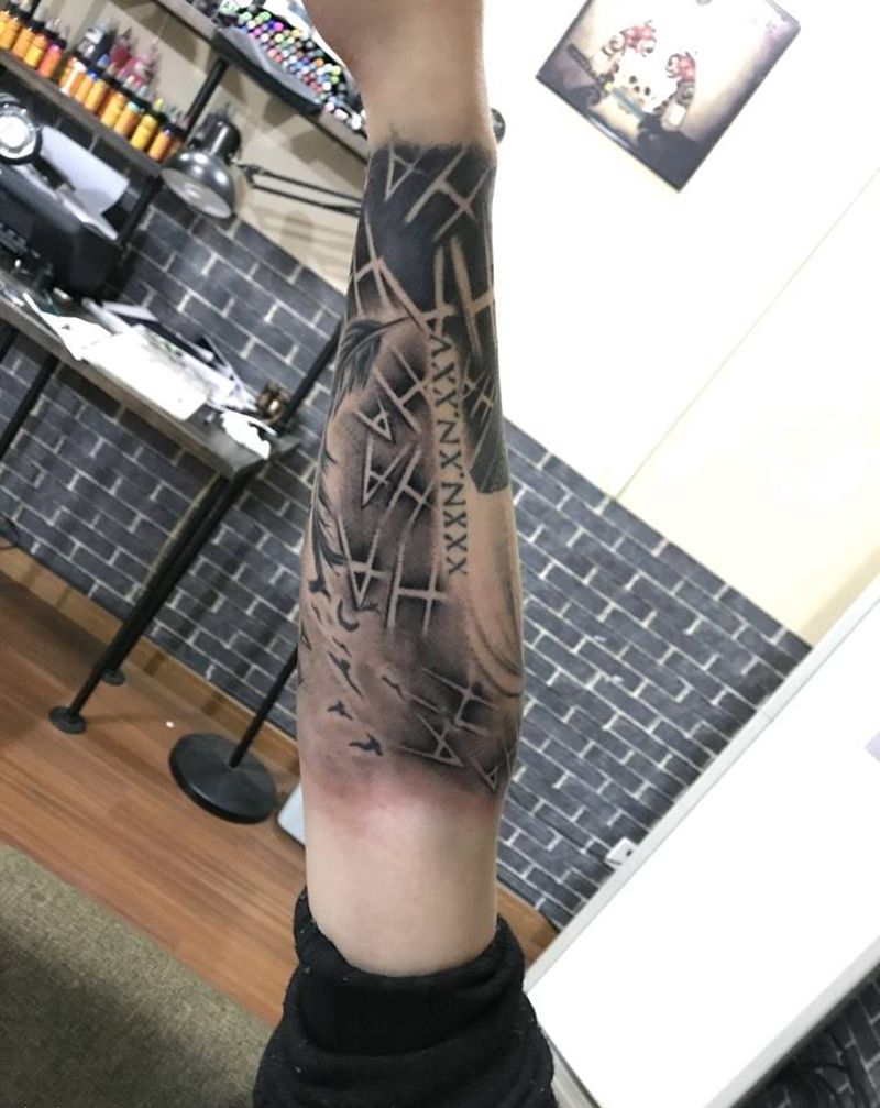 背景拼接纹身图片_欧美肖像纹身图案