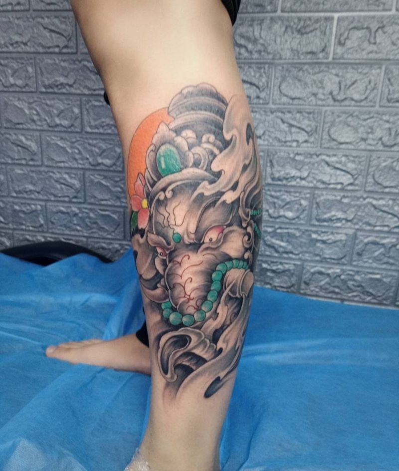 小腿纹身图片_腿部纹身图案