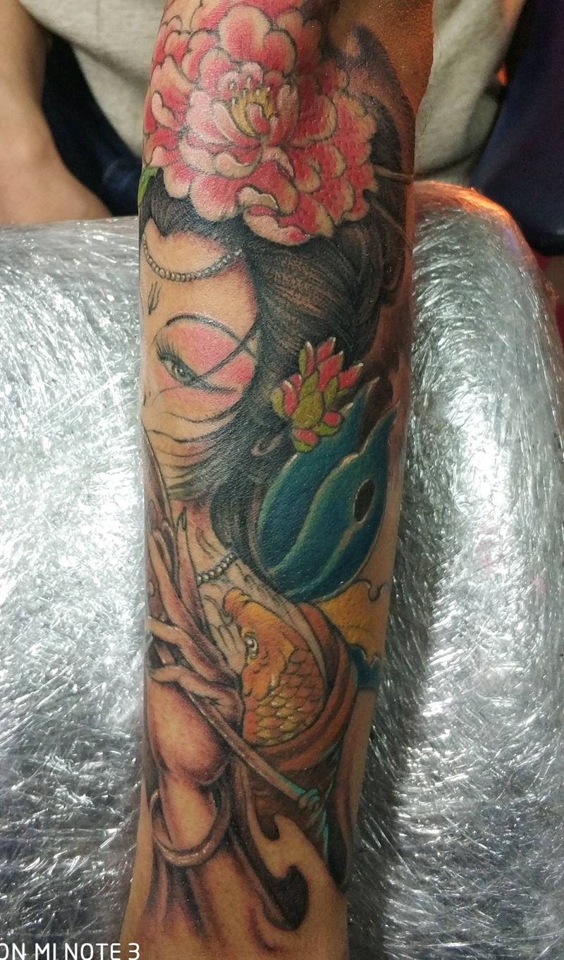 艺妓包小妓纹身图片_手臂传统人物成品纹身图案