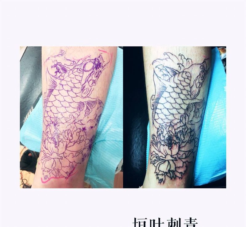 鲤鱼跃龙门图包小腿 未完成纹身图片