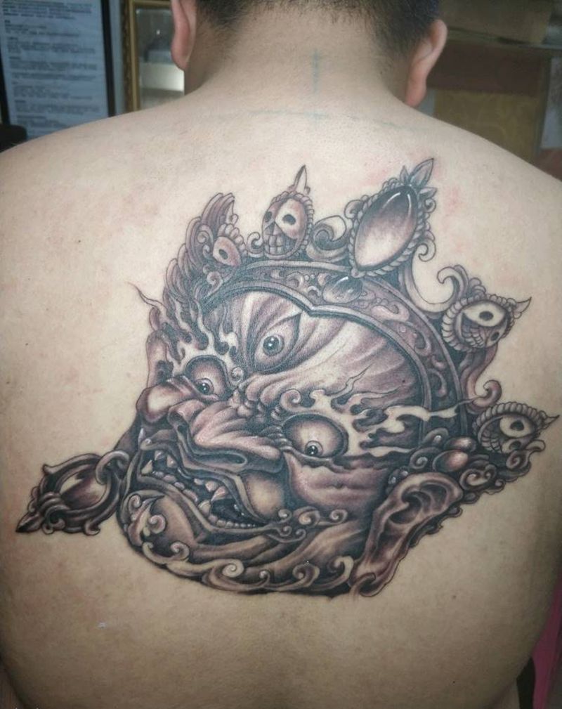 大黑天纹身图片_背部新传统纹身图案