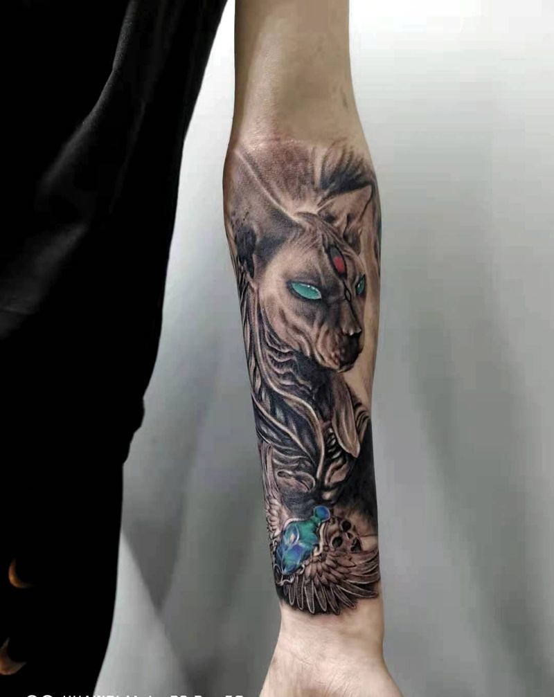 埃及猫纹身图片_欧美写实纹身图案